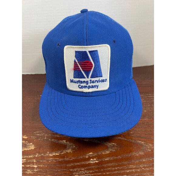 Vintage Mustang Services Company Blue Mesh Snapback Trucker Hat X3 - Picture 1 of 4